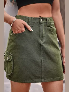 Workwear SIDE MINI POCKET ELASTIC WAIST CASUAL CARGO SKIRT