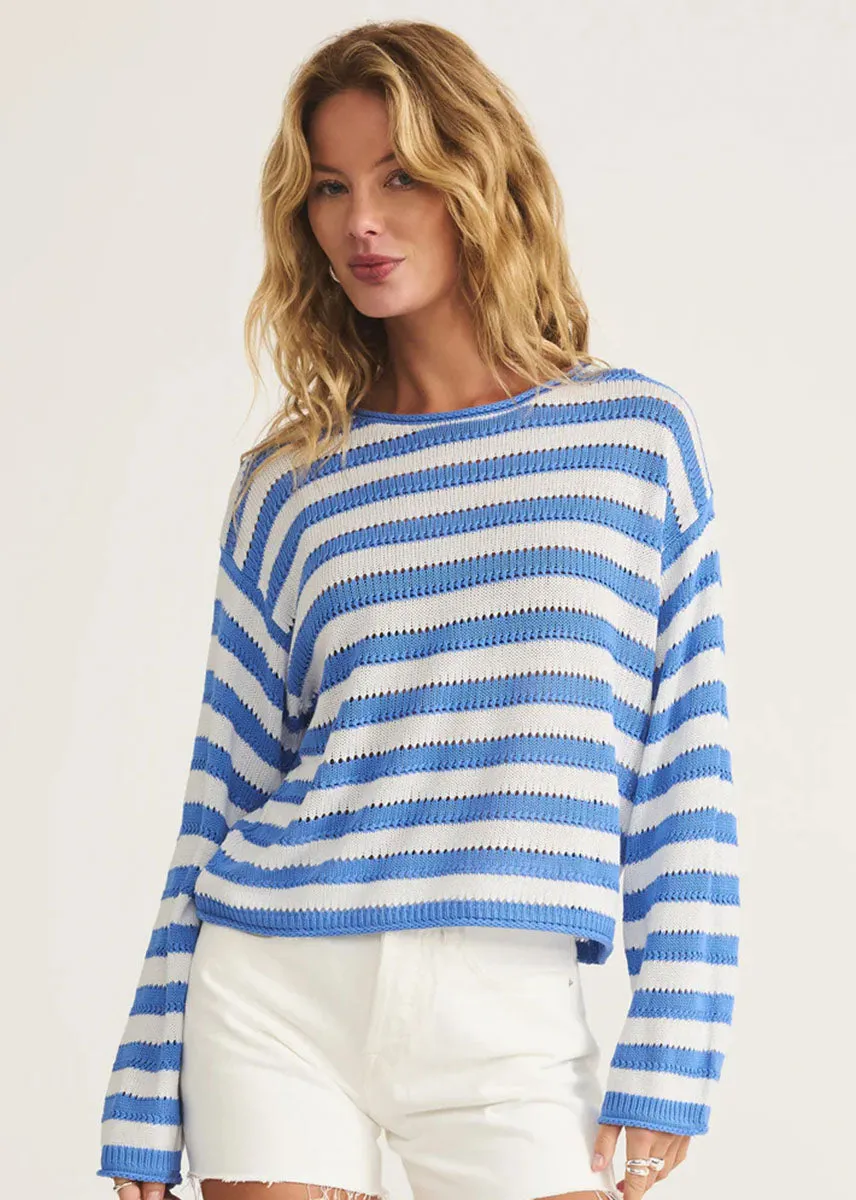 Trendy Layer Timeless Knitwear Prado Stripe Sweater - Bay Blue