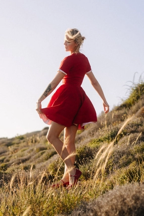 Smart Lines Travel-Style Mini Wrap Dress, Short Sleeve