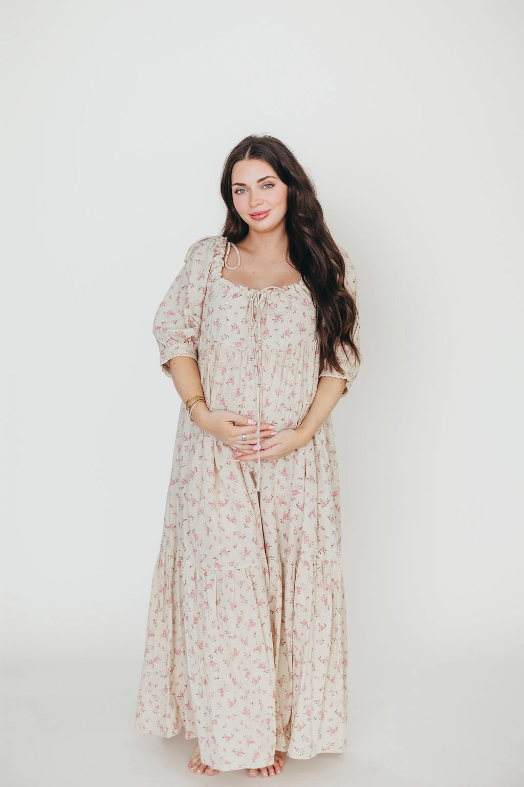 Romance Glow Flattering Cut Wear Cara 100% Cotton Maxi Dress in Pink/Brown Floral *Final-Sale*