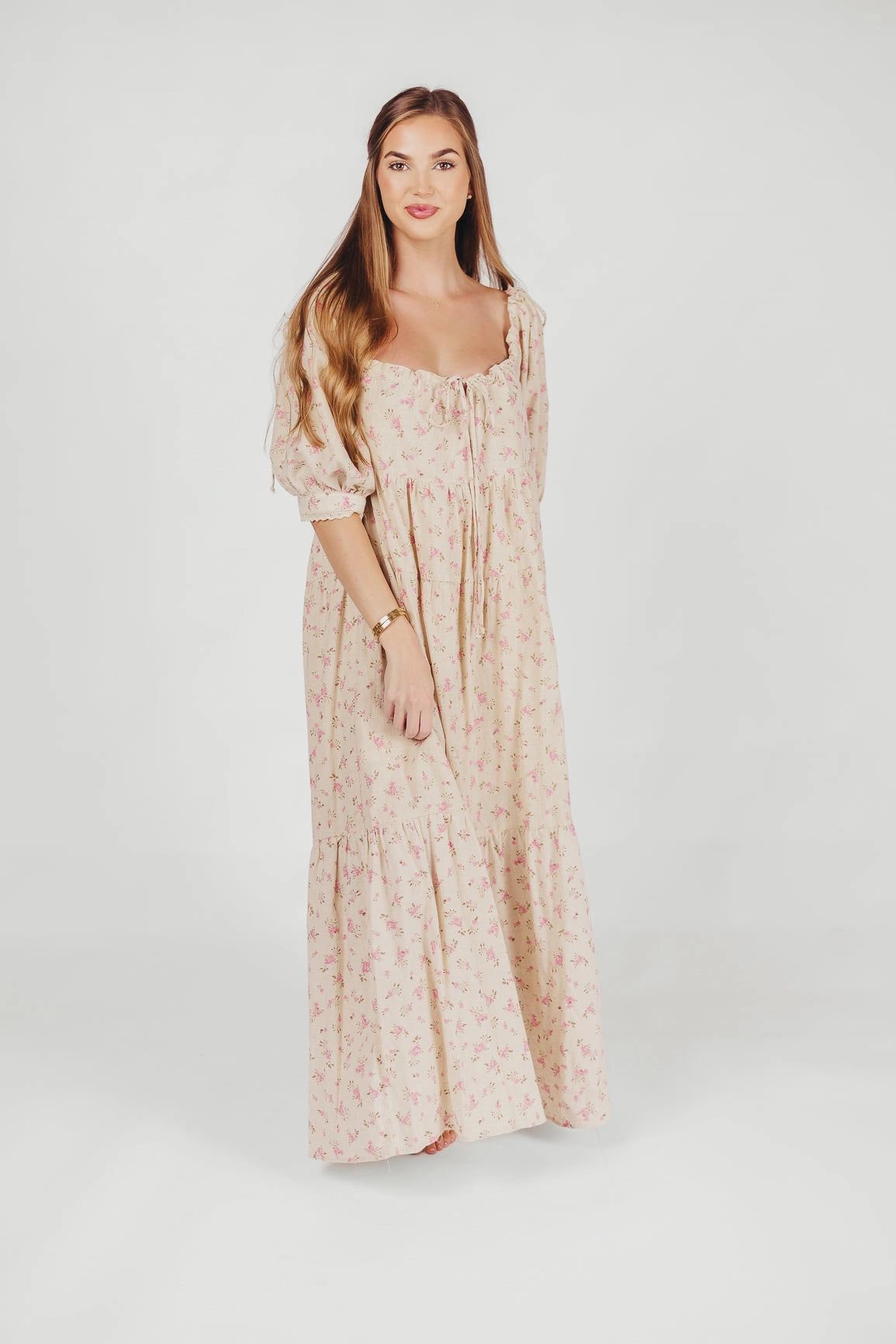 Cara 100% Cotton Maxi Dress in Pink/Brown Floral *Final-Sale* Bold Style Fresh Color