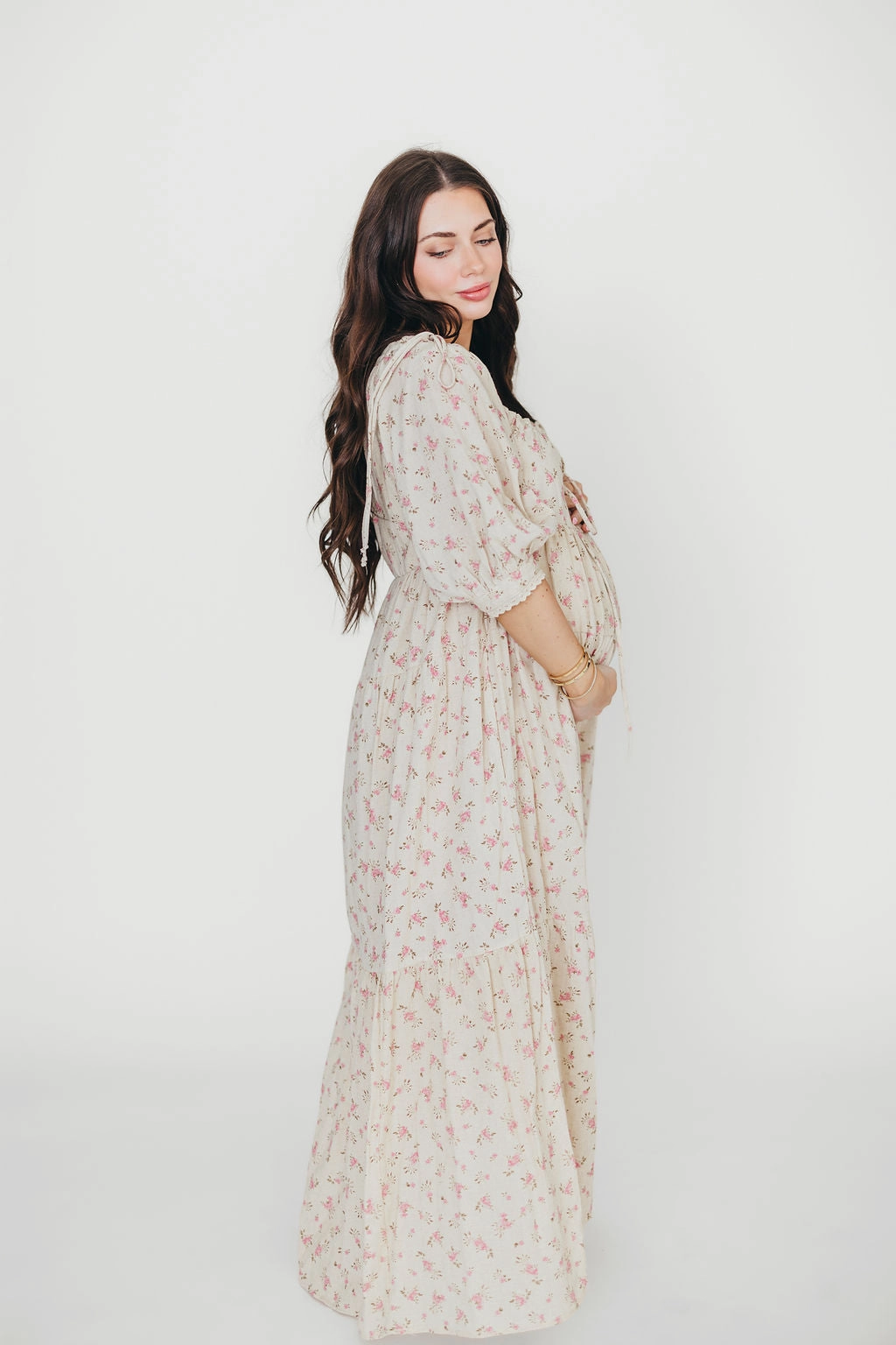Cara 100% Cotton Maxi Dress in Pink/Brown Floral *Final-Sale* Button-Cuff Light Outfit
