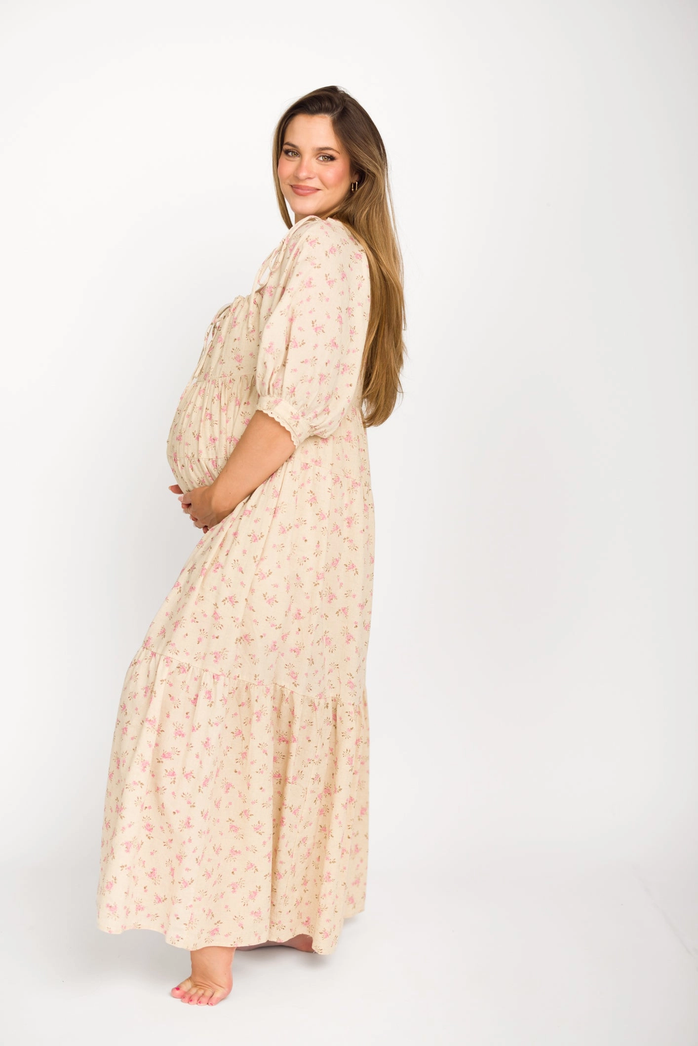 Relax Mode Cara 100% Cotton Maxi Dress in Pink/Brown Floral *Final-Sale*