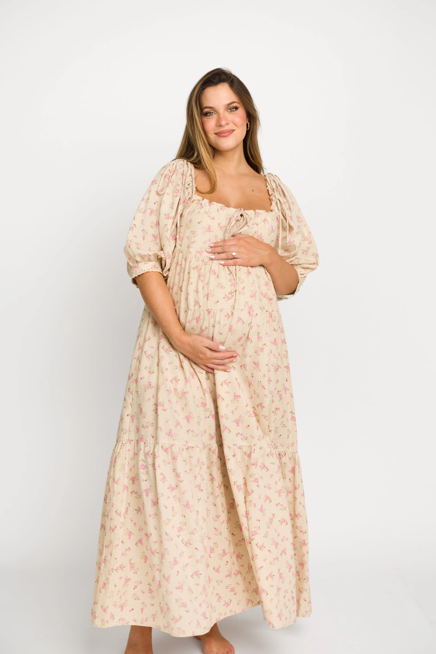 Cara 100% Cotton Maxi Dress in Pink/Brown Floral *Final-Sale* Flowy Texture