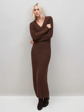 Layered Movement Chocolate Brown Cable Knit Dress
