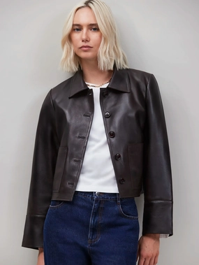 Bonded Closure Mechanism Compact Packable Chocolate Brown Leather Jacket