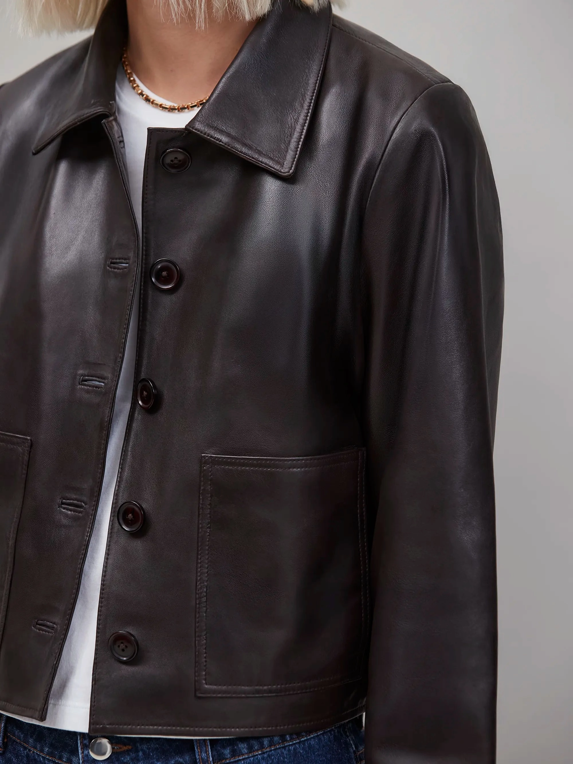 Chocolate Brown Leather Jacket Tech Use Eco Friendly Fabric