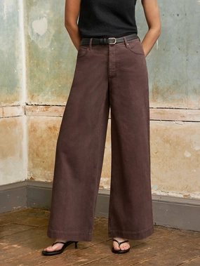 FlatlockStitching Chocolate High-Rise Wide-Leg Jeans