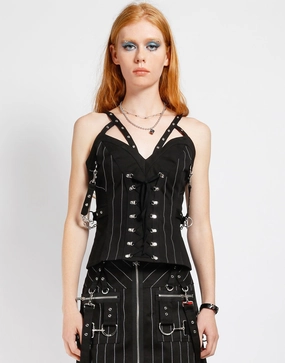 STRIPE VOIDOID CORSET V-neck Blouse