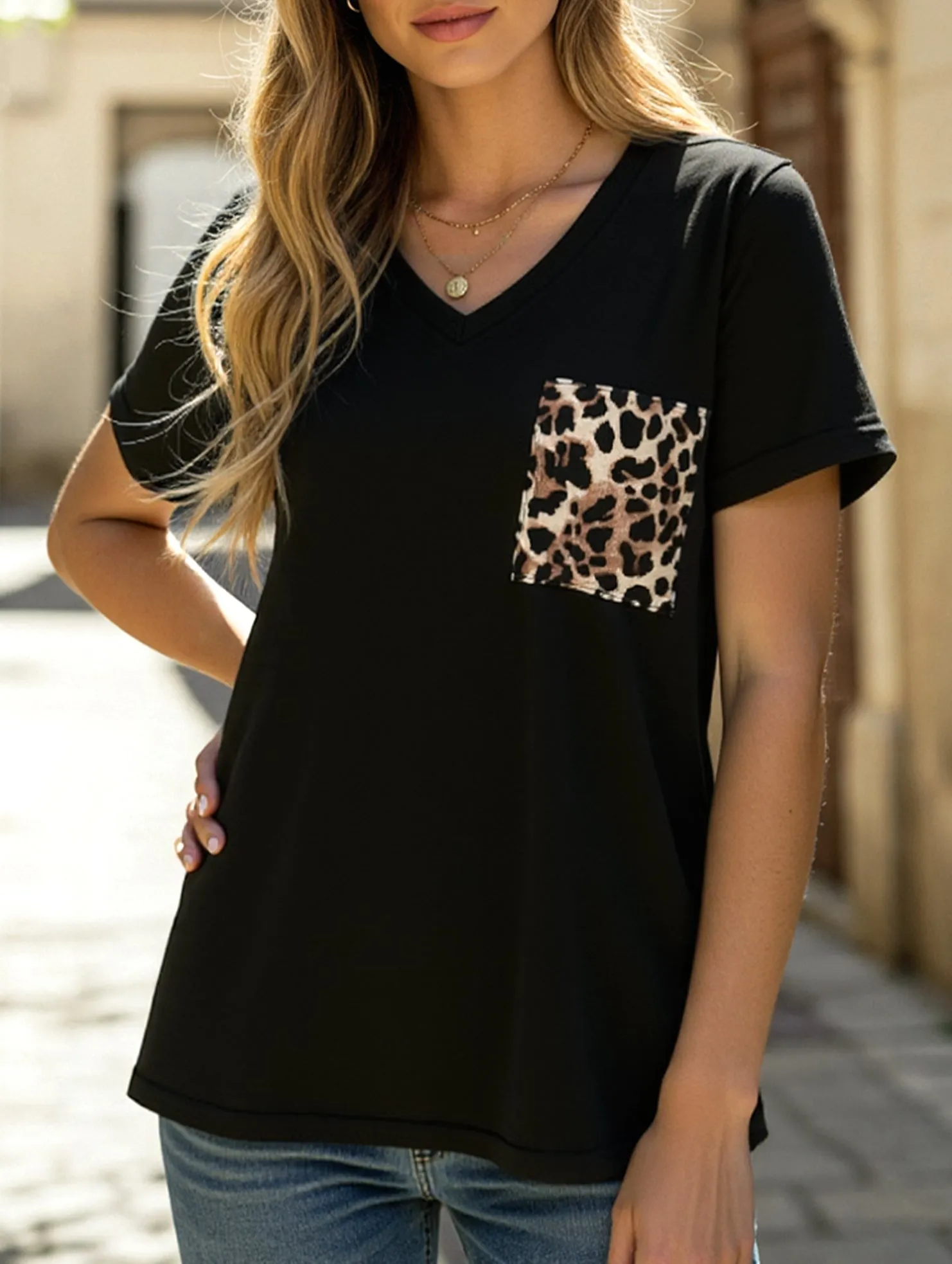 FadeResistant Coating LEOPARD PATTERN BLOCKED CASUAL TOP
