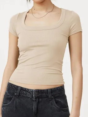 BondedEdges Cool and Breezy CLASSIC SQUARE NECK SHORT SLEEVE T SHIRT KNIT TOP_CWTSTS0349