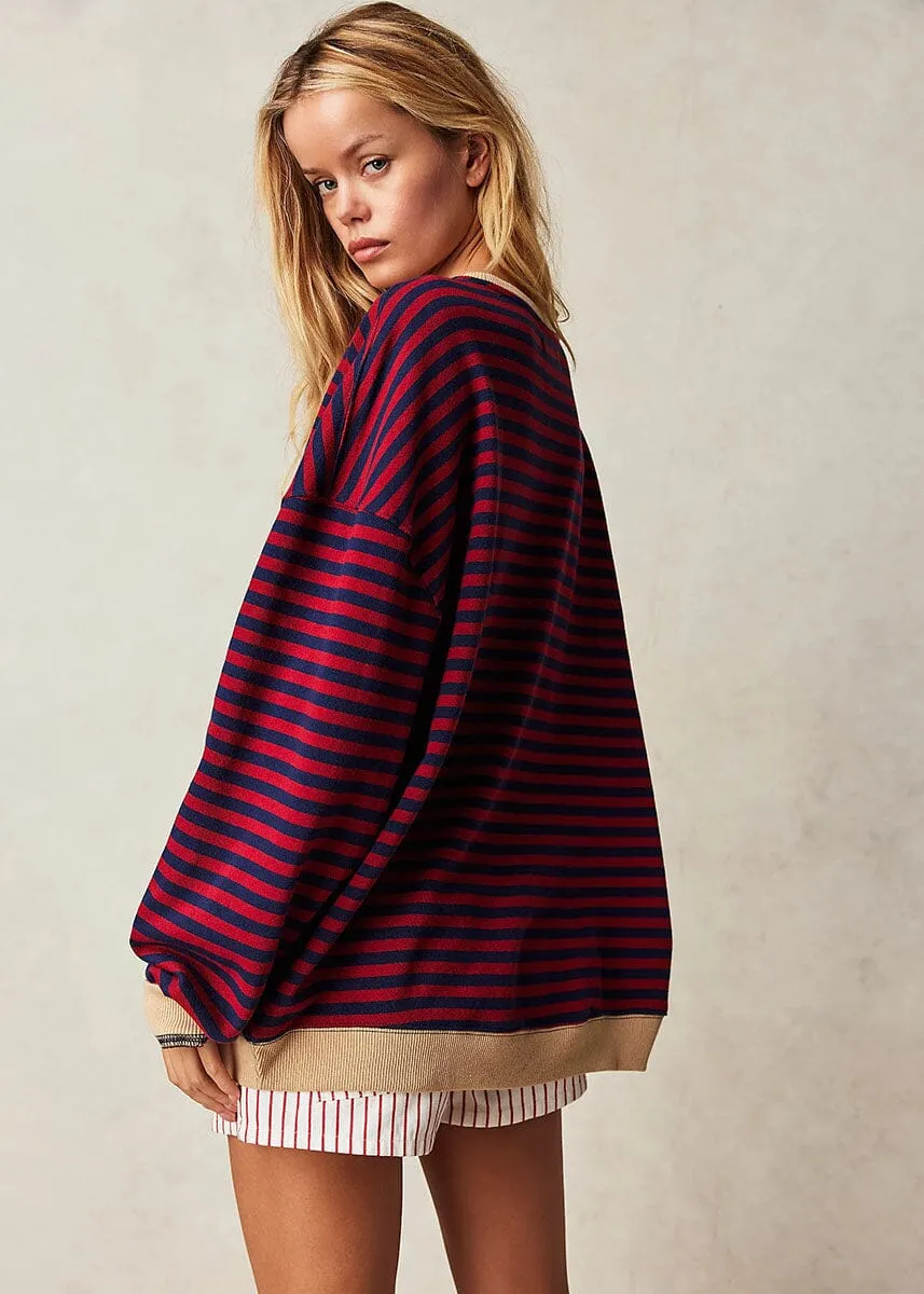 Classic Striped Crew - Nautical Combo Casual Layers Fashionable knitwear