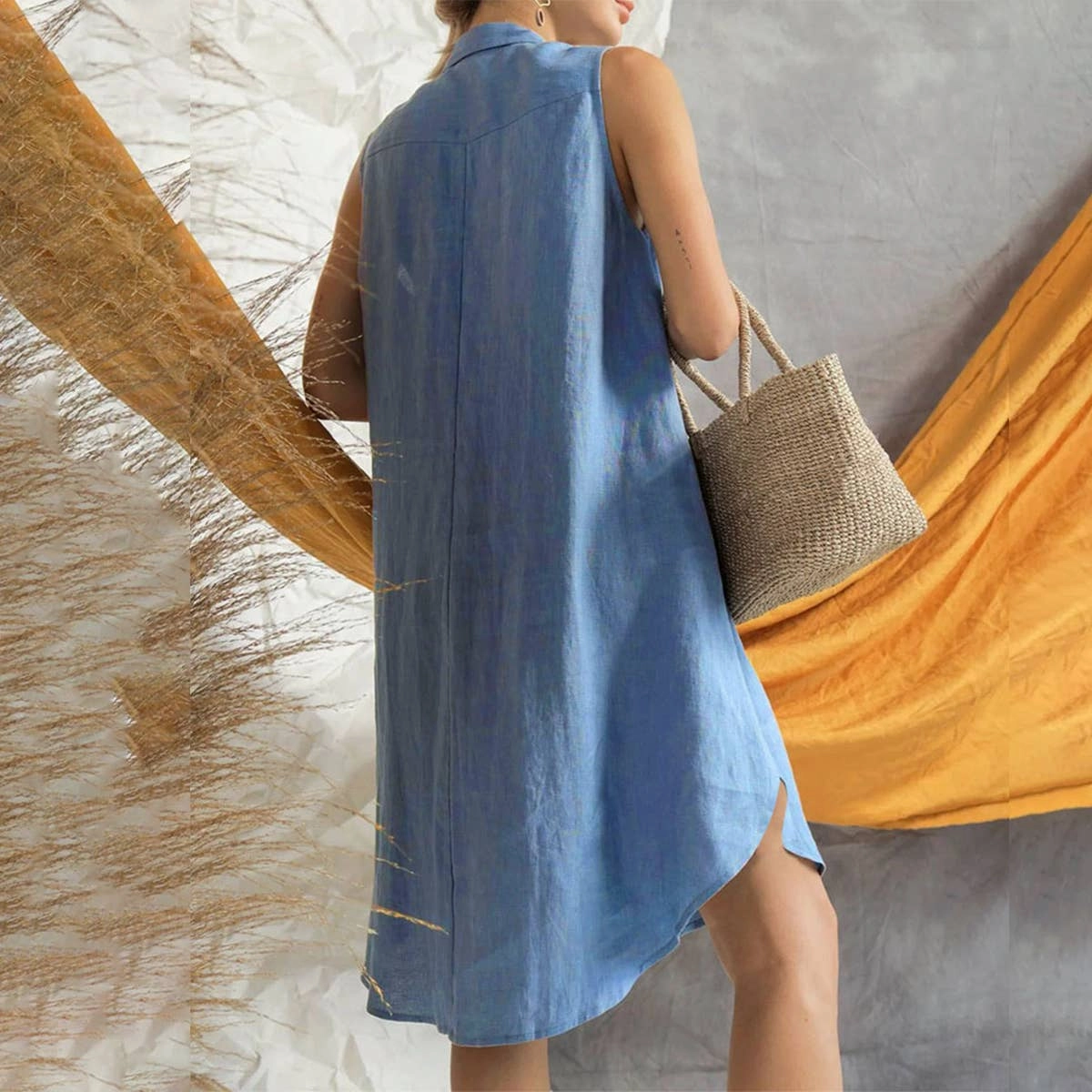 COTTON BUTTON-UP SHIRT DRESS_CWDSD3415 Satin Finish Slender Look