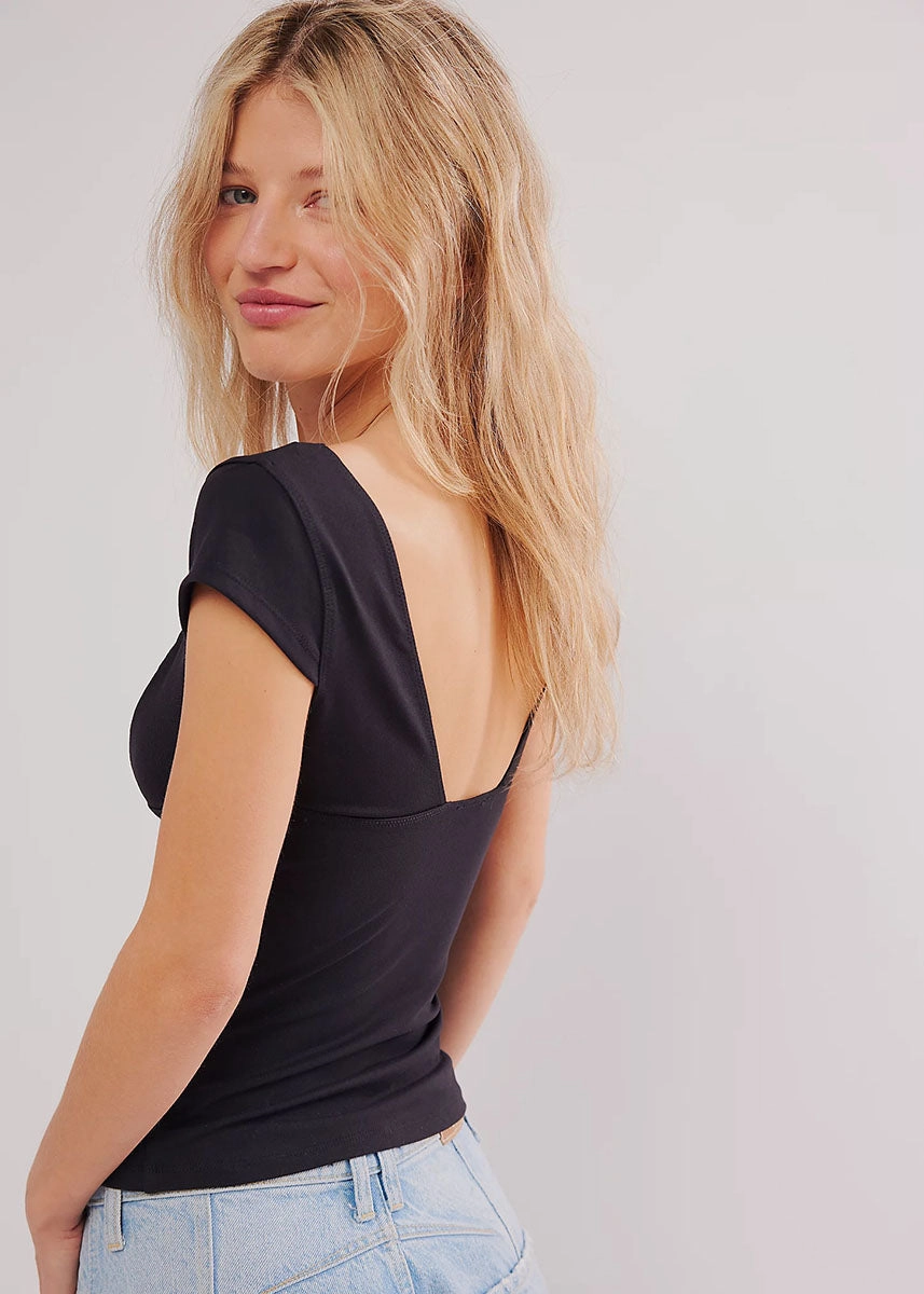 Tencel Blend Fabric Duo Corset Cami - Black