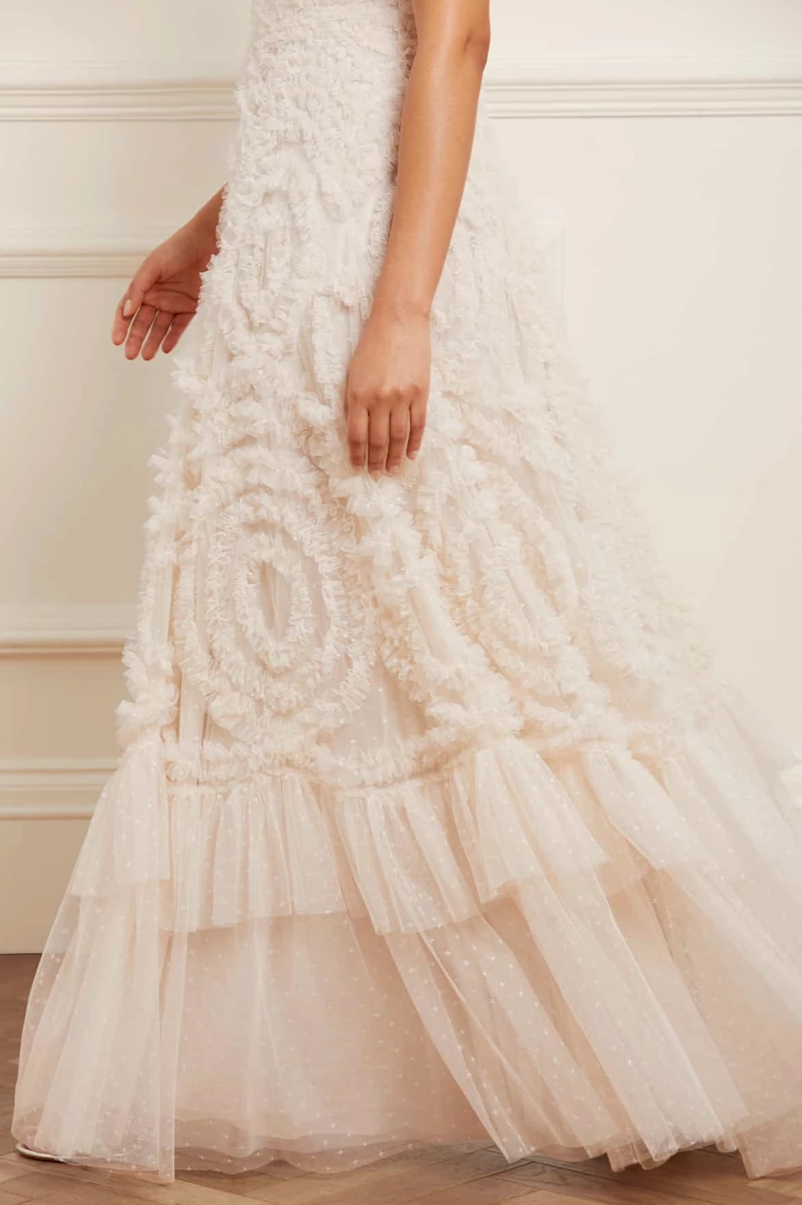 Verity Ruffle V-Neck Gown Minimalist Design Flexible Layers