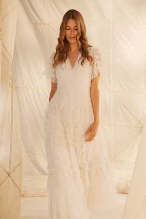 Verity Ruffle V-Neck Gown Stylish Silhouette