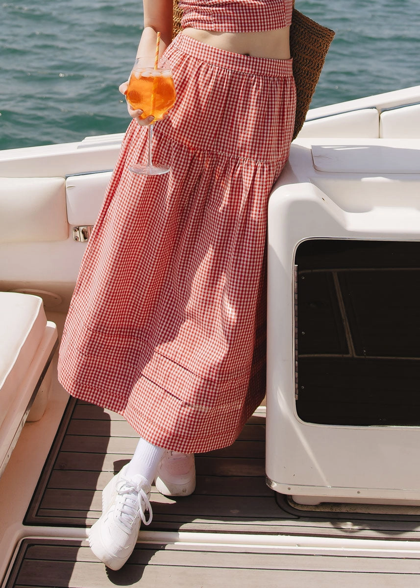 Jamie Midi Skirt - Red Gingham Abrasion Resistant Fabric Air Circulation