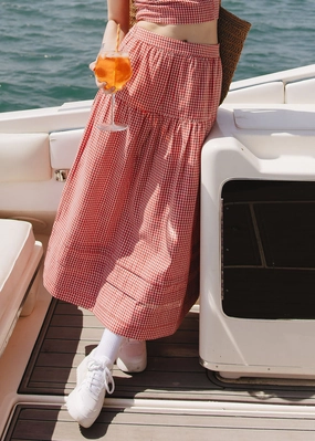 Jamie Midi Skirt - Red Gingham Abrasion Resistant Fabric Air Circulation