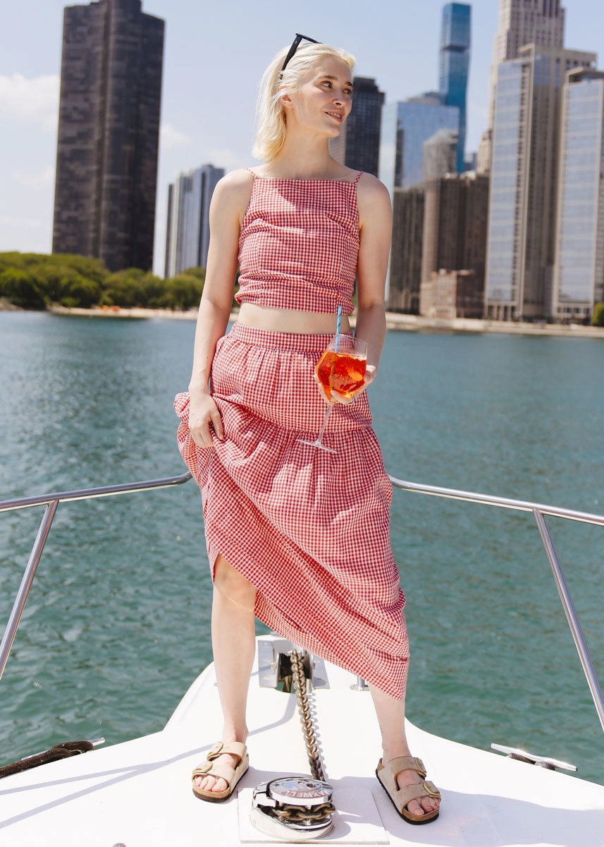 Jamie Midi Skirt - Red Gingham Sporty Stretch Fit Sleek Appearance