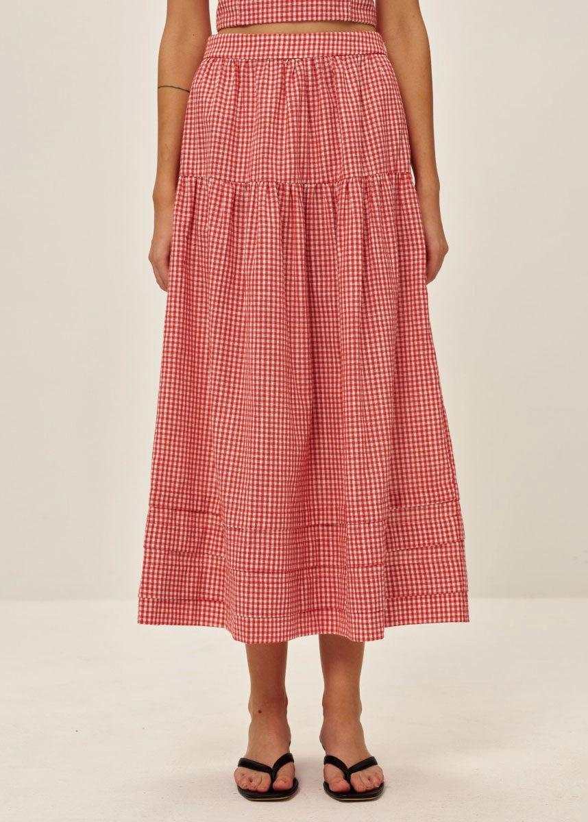 Trendy Appeal Jamie Midi Skirt - Red Gingham