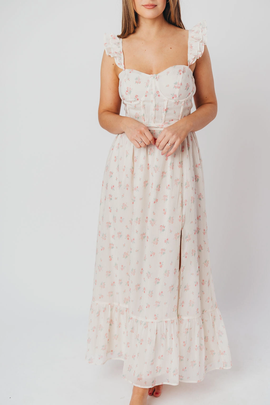 Unlined Look Sleek Cut Rosamund Bustier-Style Maxi Dress in Blush Pink Floral - Inclusive Sizing (S-3XL) *Final-Sale*