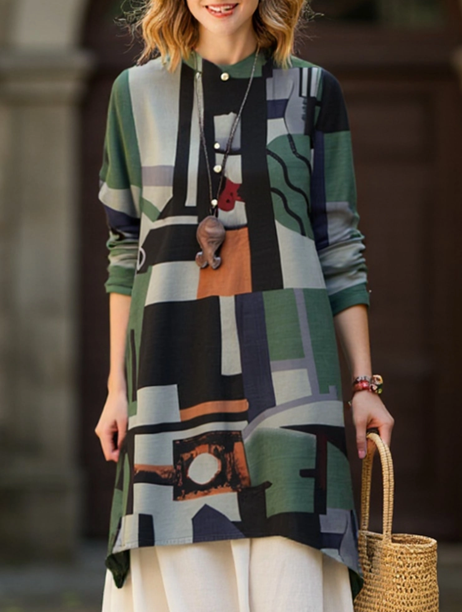 Quick Access Zipper Loose casual bohemian mid-length shirt