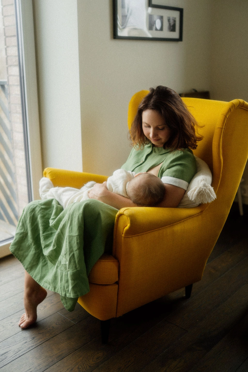 Classic Nursing Dress, Short Sleeve, Matcha Latte Guest Shine