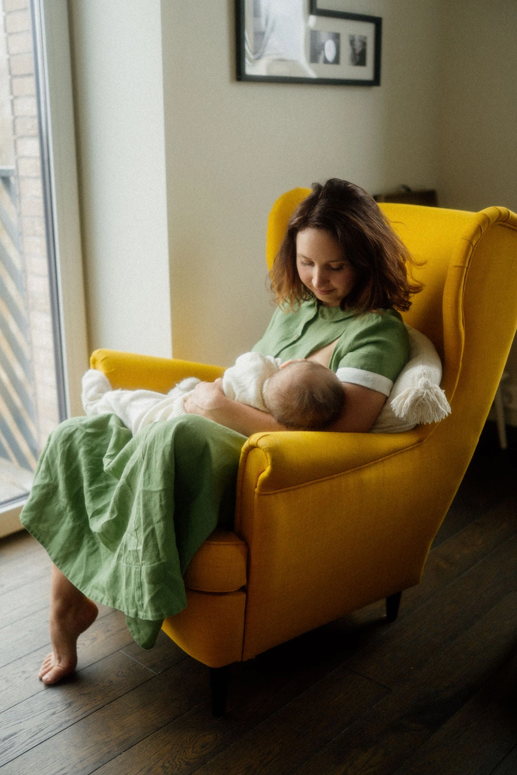 Classic Nursing Dress, Short Sleeve, Matcha Latte Lightweight Wear