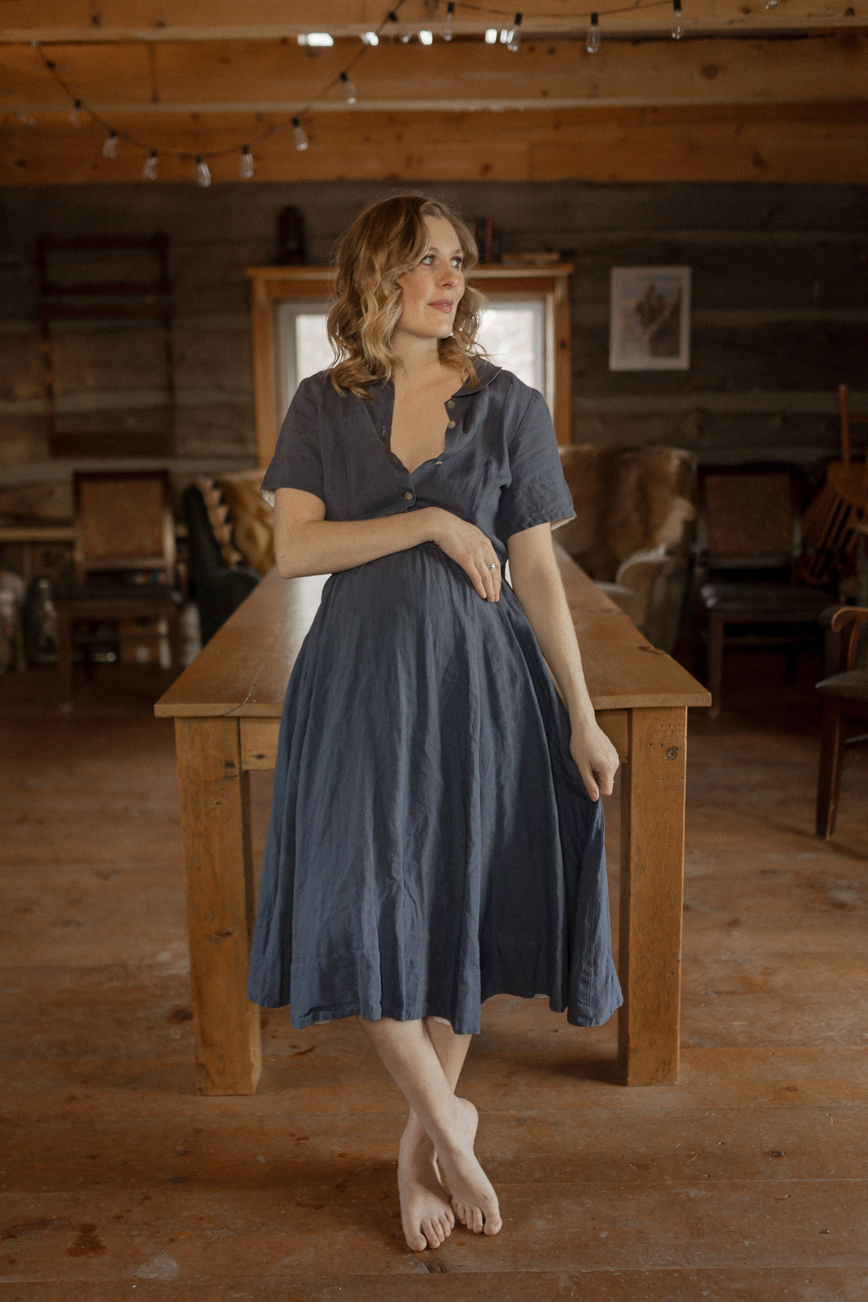 Seasonal Essential Easy to Wear Classic Nursing Dress, Short Sleeve, Moonlight Blue