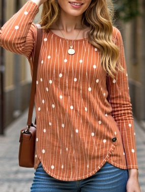 Round neck long sleeve loose pullover shirt Easy Layer Breathable Layer