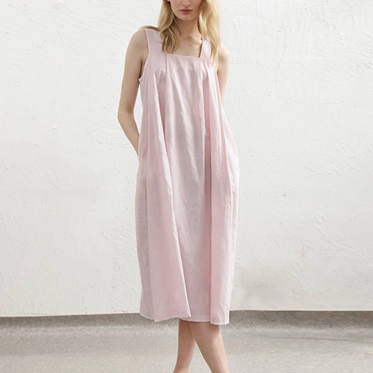 COTTON FABRIC LOOSE SLIP DRESS_CWDSD4040 Clasp-Closure Fresh Glow