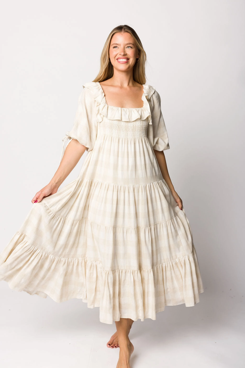 A Line Cut Clea Dress in Natural Plaid - Bump Friendly