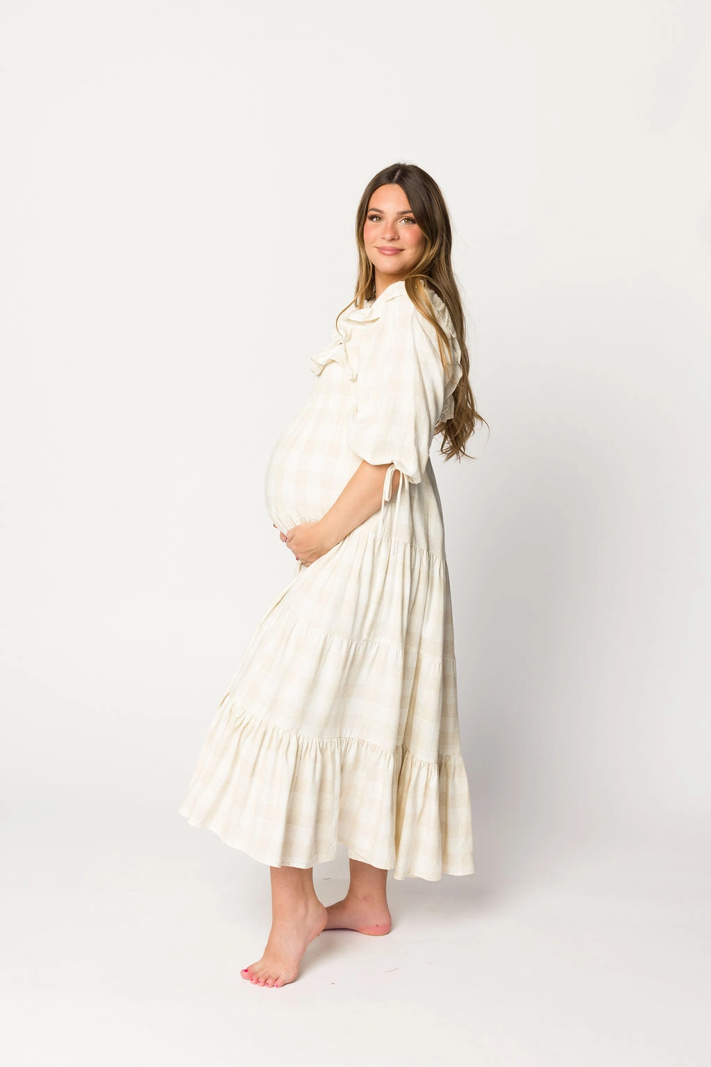 Clea Dress in Natural Plaid - Bump Friendly Fresh Style