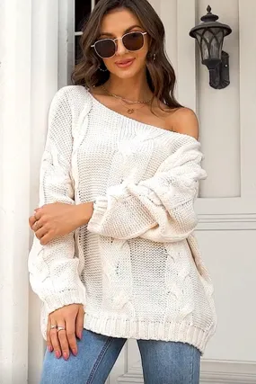 WOMEN OFF SHOULDER OVERSIZED CABLE KNIT SWEATER Perfect Fit Wear