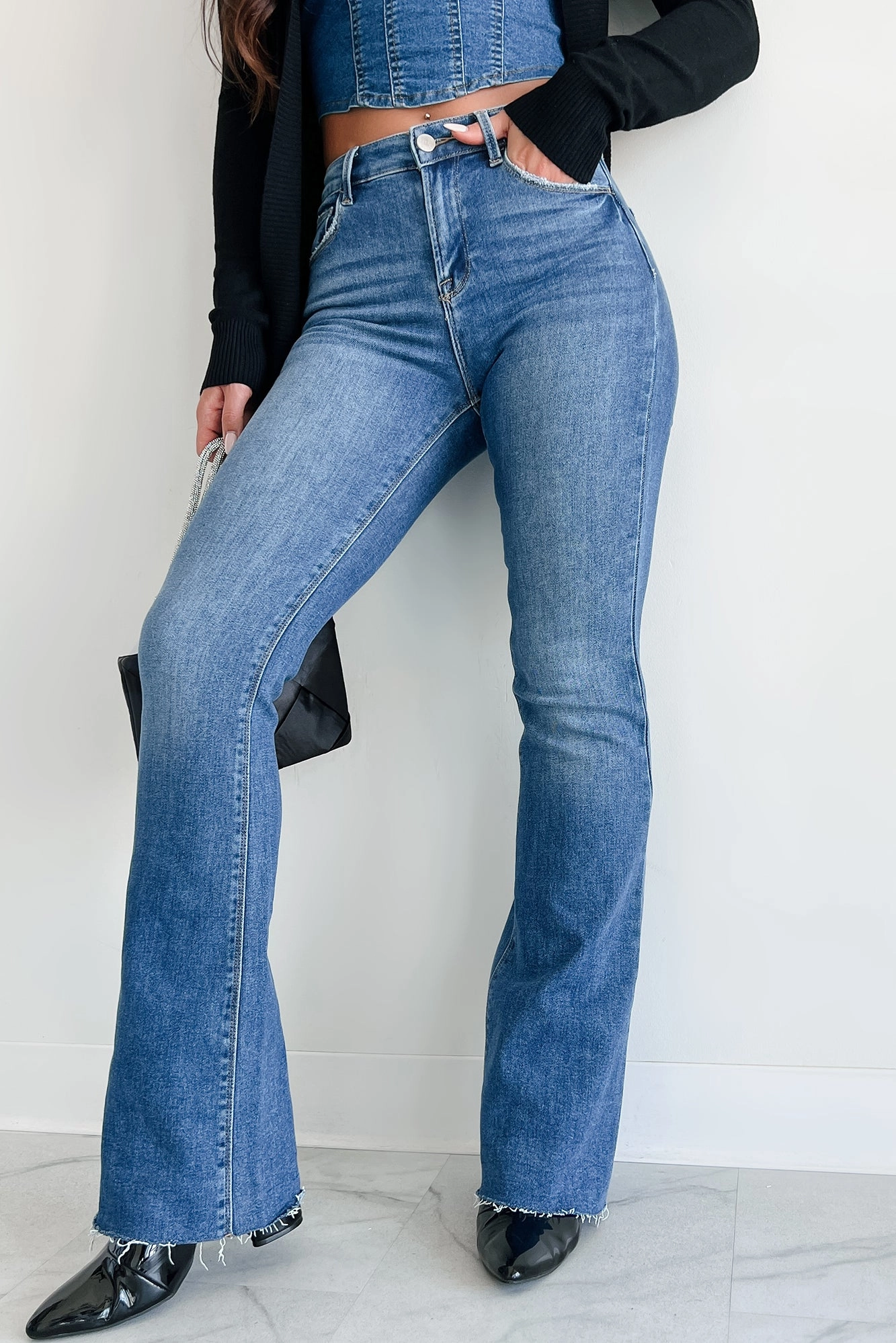Brynn High Rise Raw Cut Risen Non Distressed Jeans (Dark) Soft Aesthetic Perfect For Daily