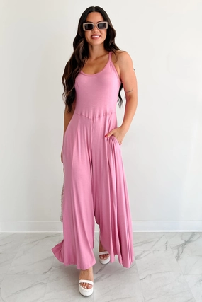 Travel Worker Cloud Naps Sleeveless Cross Back Jumpsuit (Pink)