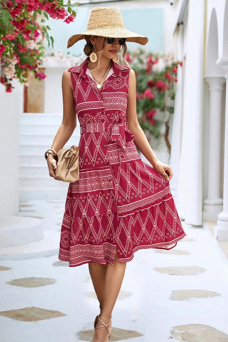 Brunch Outfit Comfort Stretch COLLARED PATTERN PRINTING WOMEN DRESS