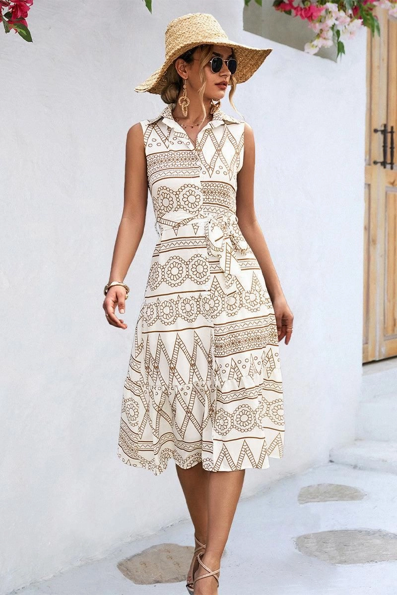COLLARED PATTERN PRINTING WOMEN DRESS Style Upgrade Warranty-Included