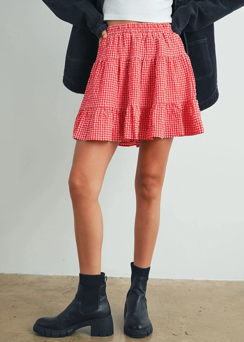 Anti Odor Treatment Collins High-Waist Tiered Check Skirt
