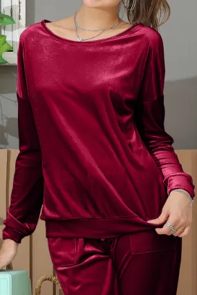 LONG SLEEVE WIDE ROUND NECK VELVET SWEATSHIRT Active Style