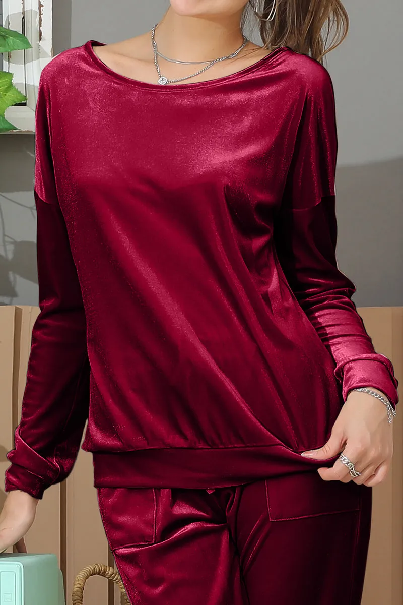 WaterResistantCoating LONG SLEEVE WIDE ROUND NECK VELVET SWEATSHIRT