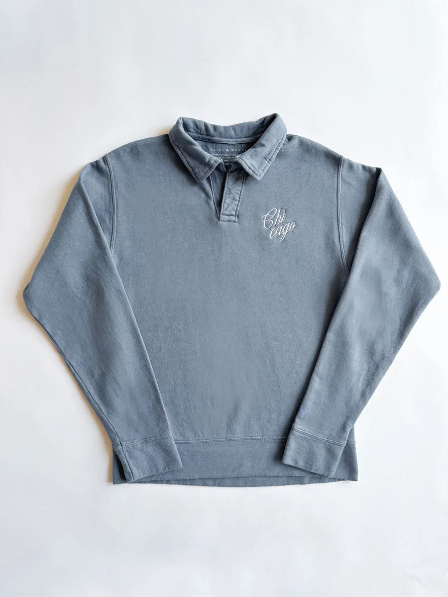 Elegant Knit Chilly Layering Chicago Script Polo Sweatshirt