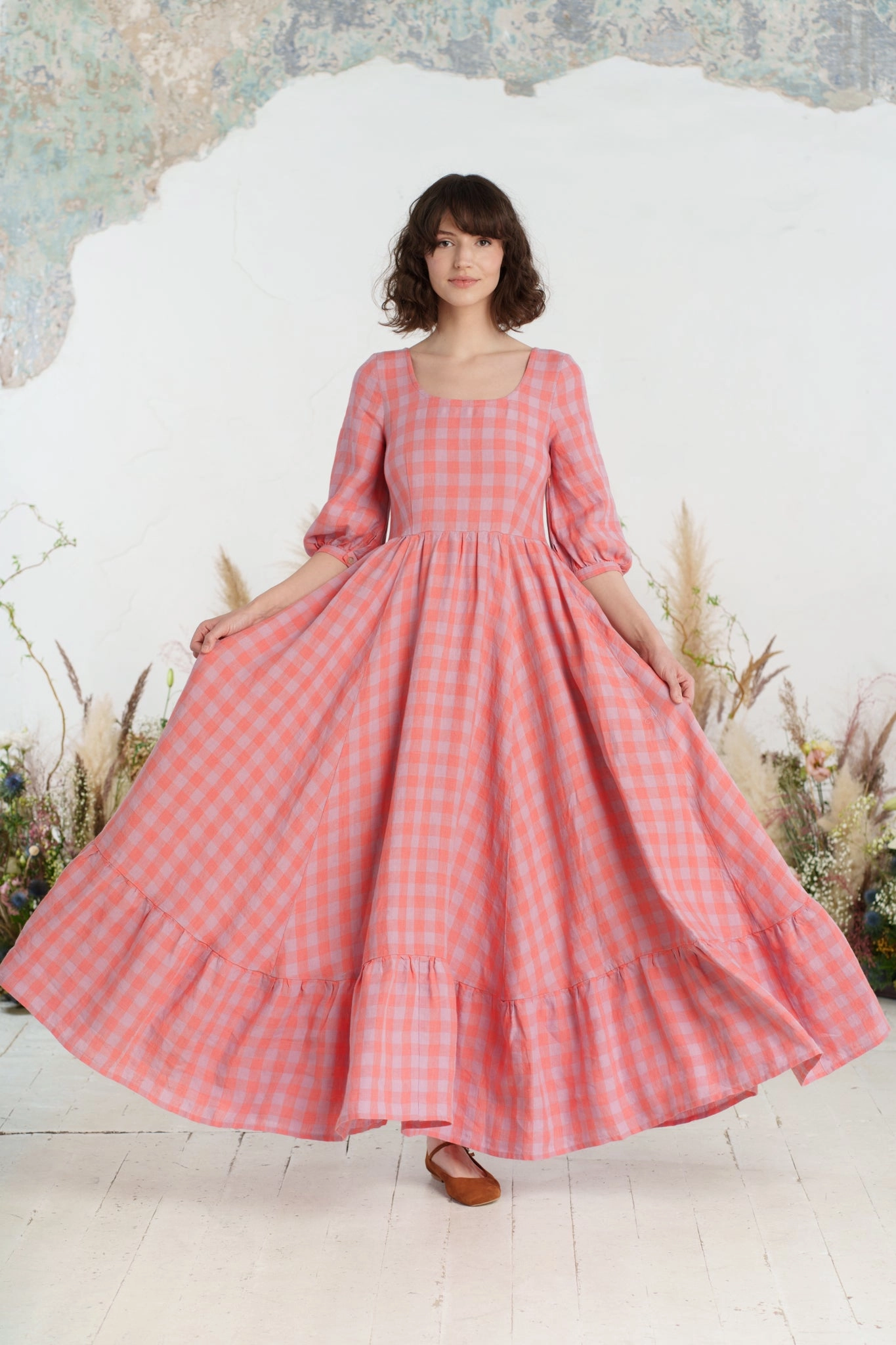 Maxi Carmen Dress, 3/4 Sleeve Glam Feel