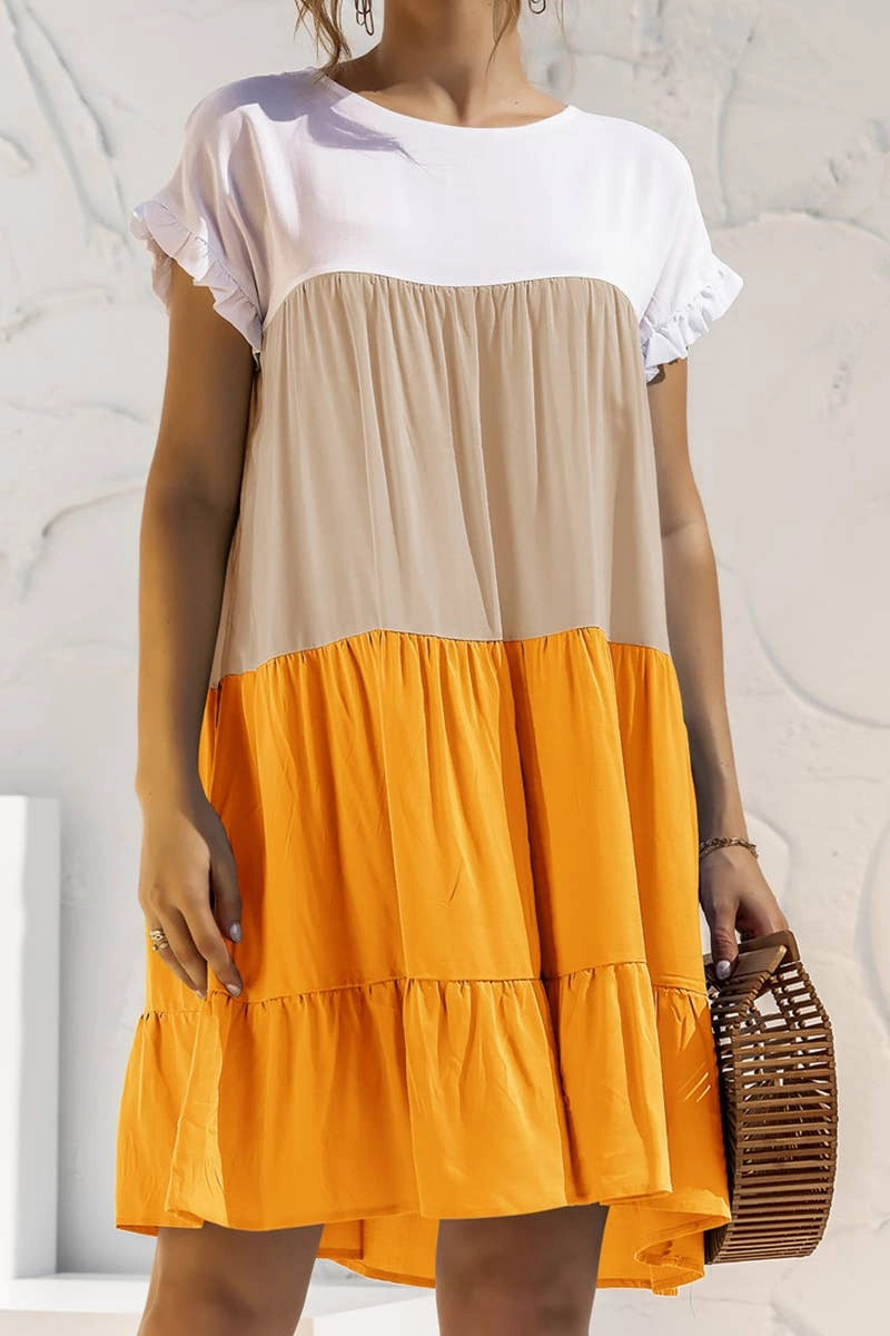 Urban Motion Mix-And-Match COLOR BLOCKING SHORT SLEEVED LOOSE FITTING DRESS_CWDSD2466