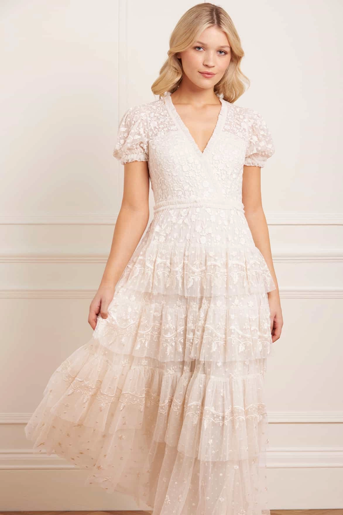 Layered Lace Ankle Gown Ethically-Made Beaded-Edge