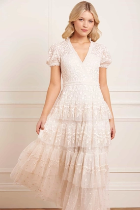 Layered Lace Ankle Gown Ethically-Made Beaded-Edge