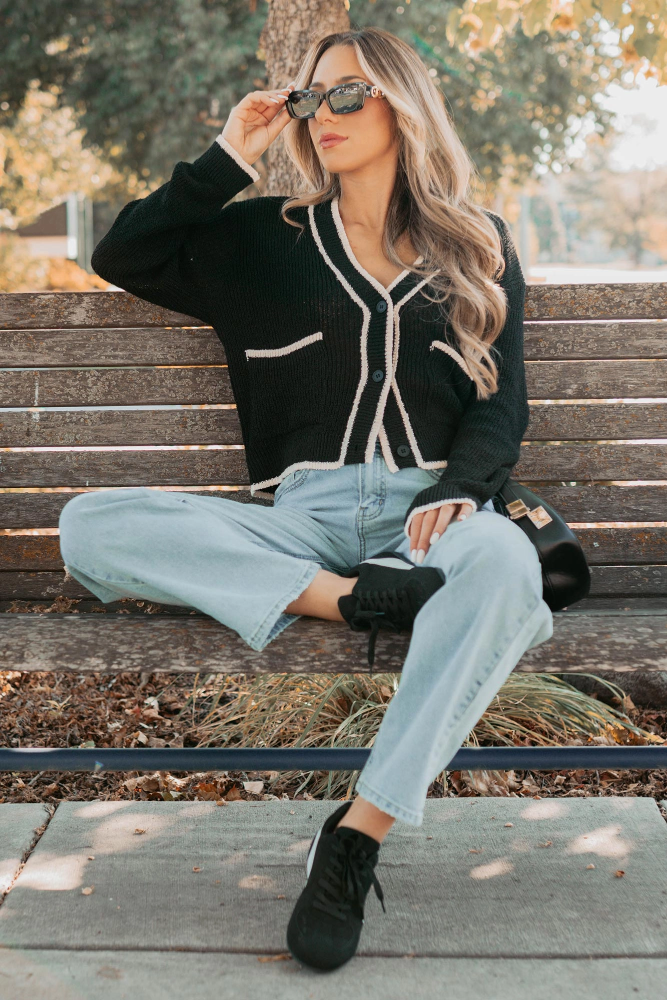 Comfort Current Contrast Button-Up Cardigan (Black) Cuffs Adjust