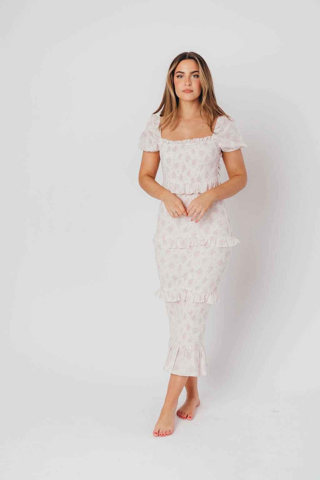 Ada Smocked Dress in Pink Floral- Bump Friendly & Inclusive Sizing (S-3XL) *Final-Sale* Deep Hue Smooth Feel