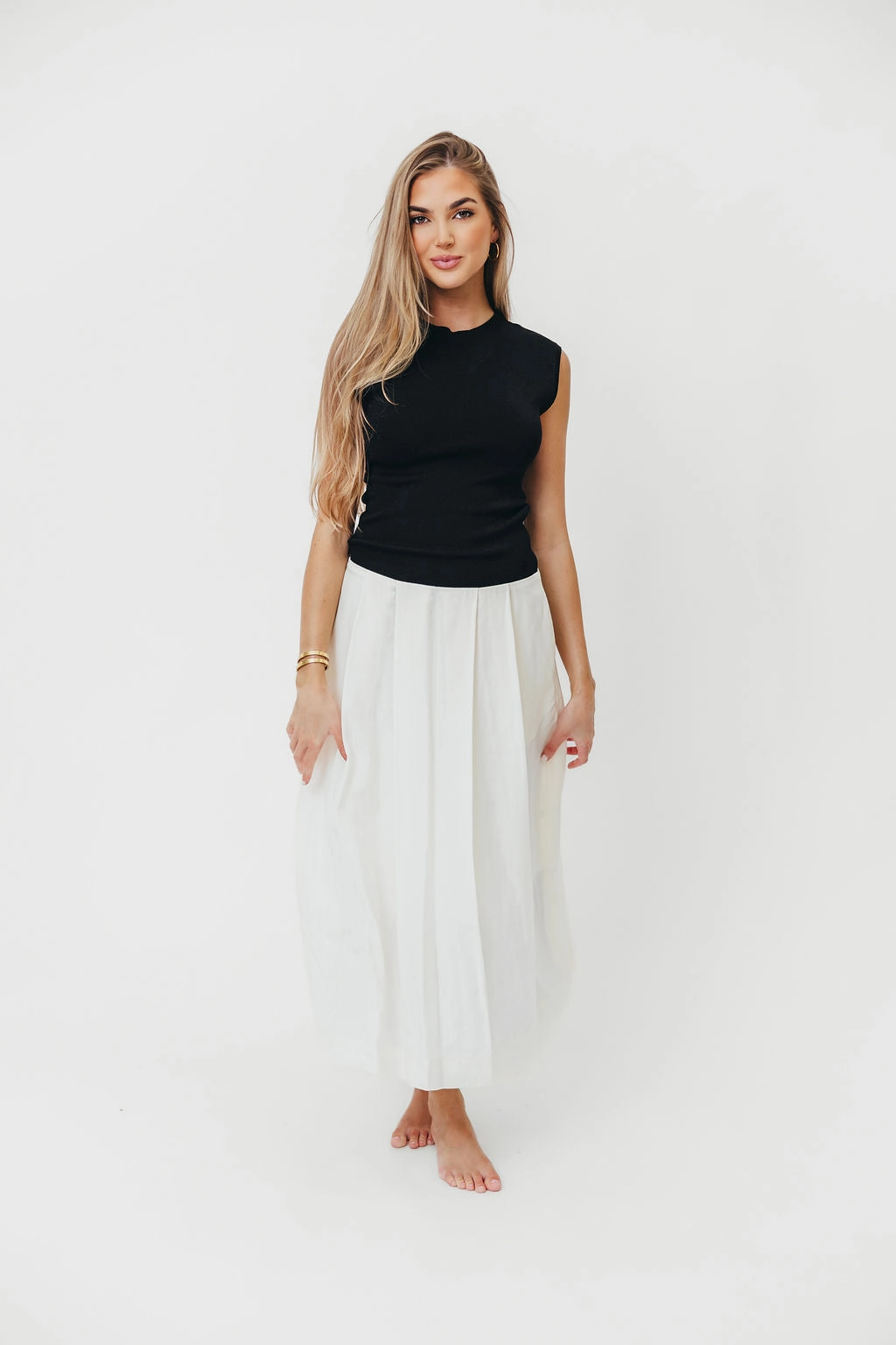 Side Slit The Cairo Midi Dress in Black/Cream *Final-Sale*