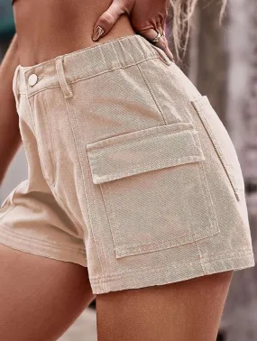 FLAT POCKET ELASTIC WAIST CARGO SHORTS Sporty Comfort Wear HeatRegulatingLining